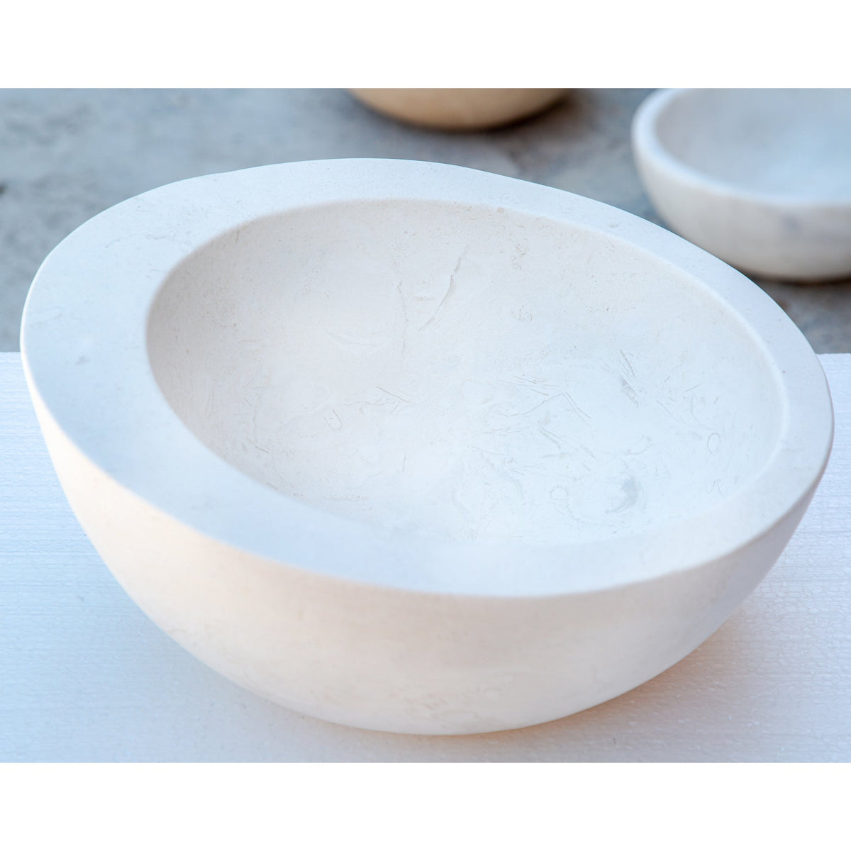 White Fossil Limestone Natural Stone Vessel Sink - Sloped Rim
