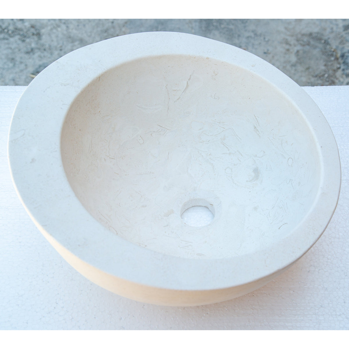 White Fossil Limestone Natural Stone Vessel Sink - Sloped Rim