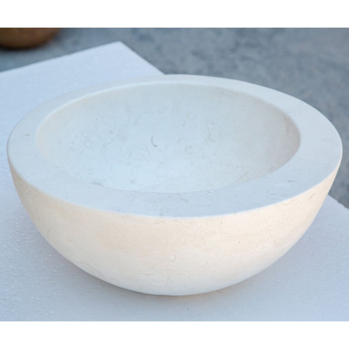 White Fossil Limestone Natural Stone Vessel Sink - Sloped Rim