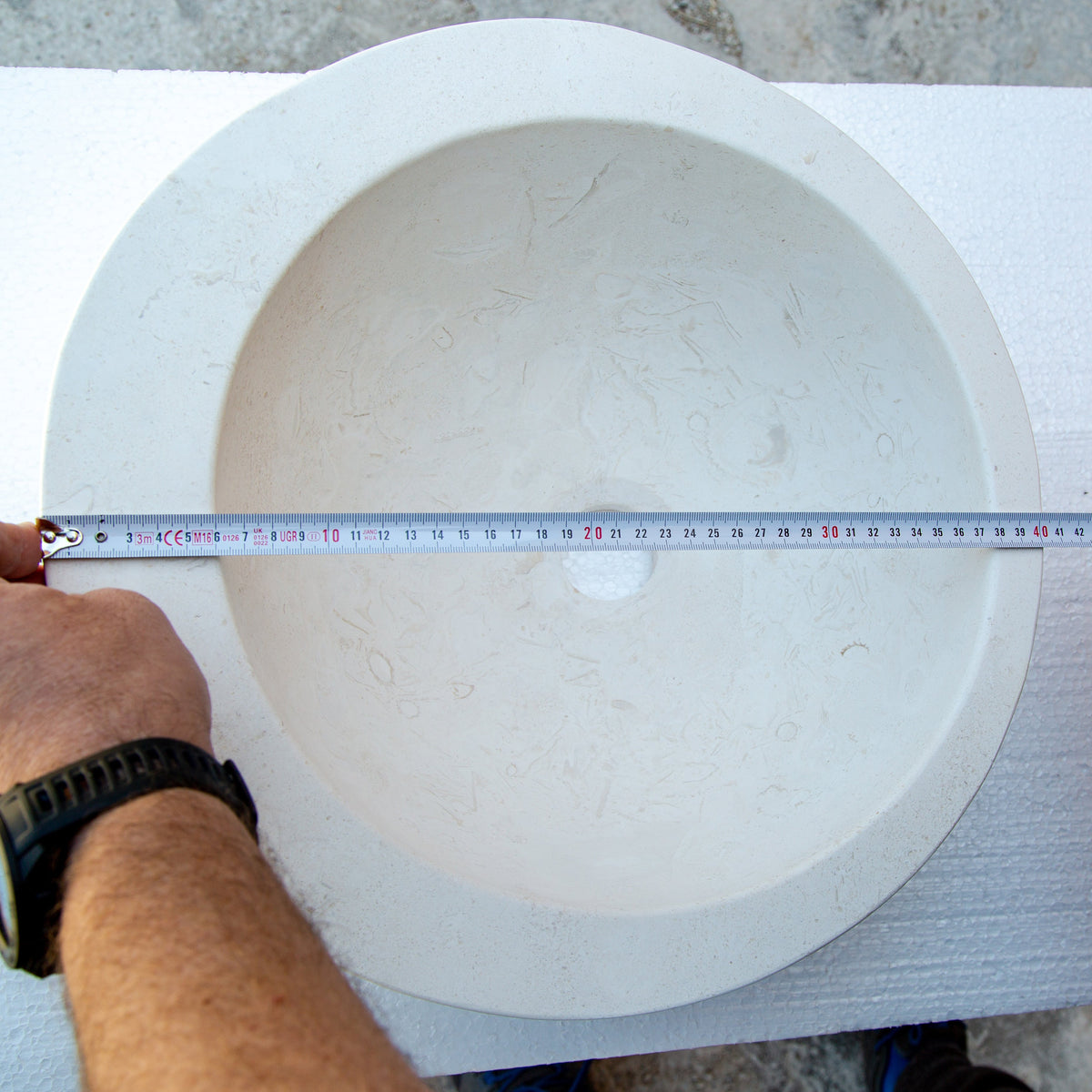 White Fossil Limestone Natural Stone Vessel Sink - Sloped Rim