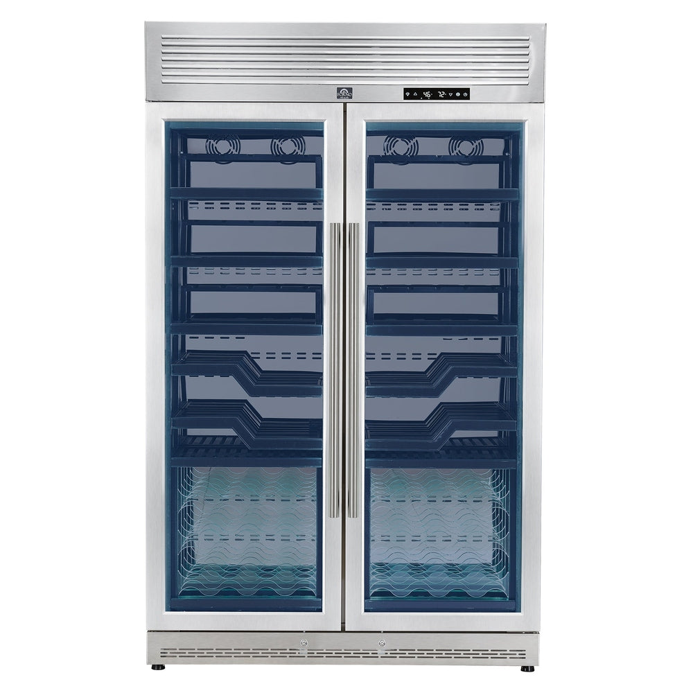 FORNO Abruzzo 48-Inch Dual Zones Wine Cellar, 102 Bottles, 24 cu. ft., Green Acrylic Holders & Black Shelves