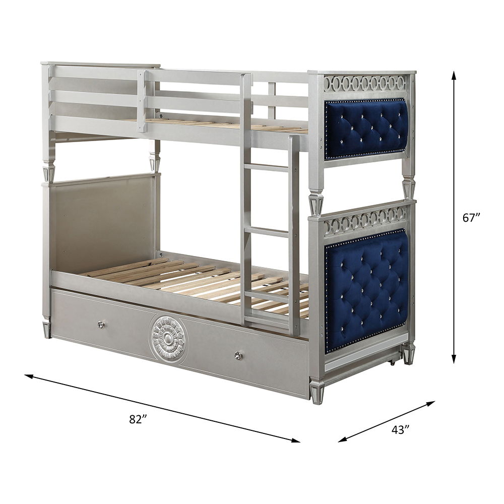 Varian - Twin Over Twin Bunk Bed - Blue Velvet & Silver