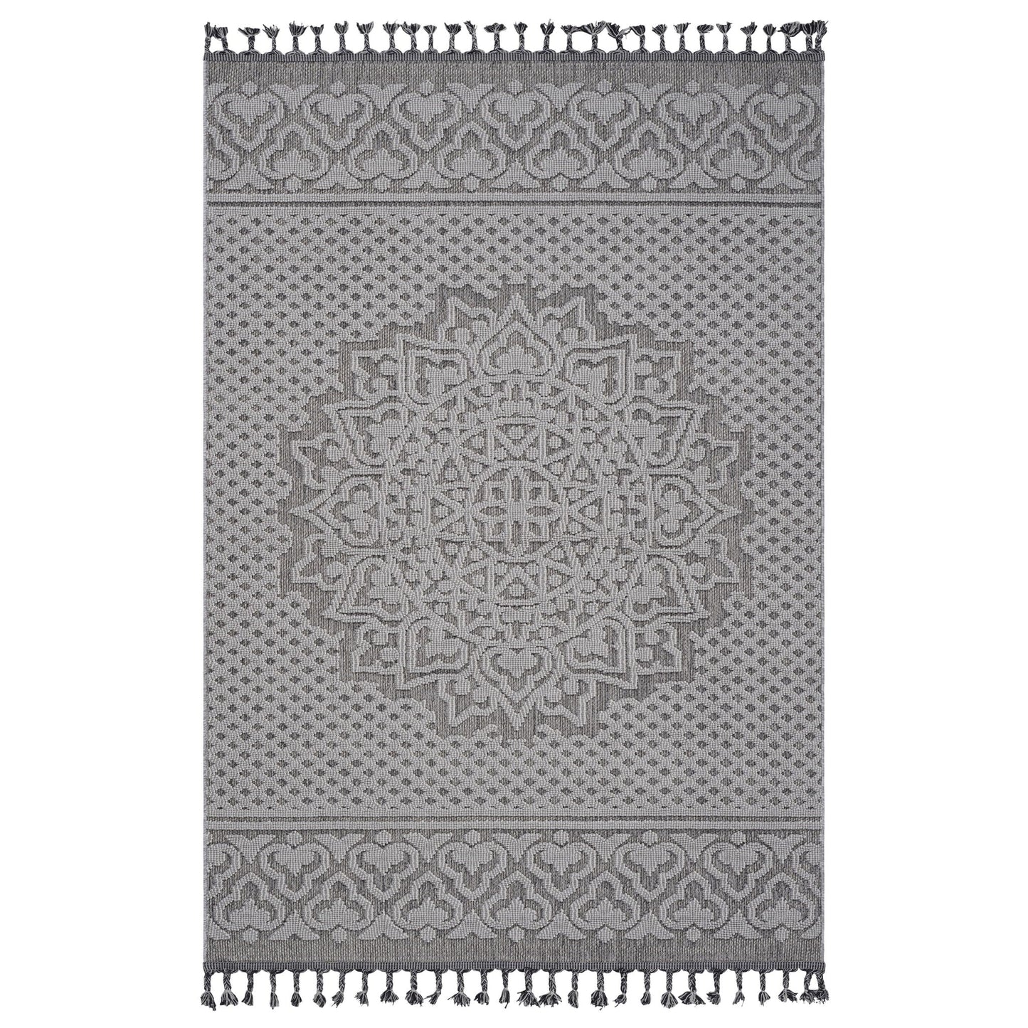 Guros - 6' X 9' Medallion Indoor / Outdoor Area Rug - Gray / White