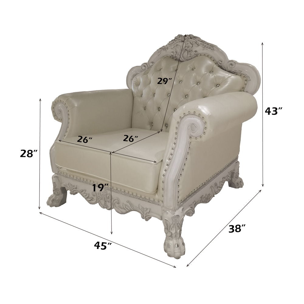 Dresden - Chair With 2 Pillows - Synthetic Leather & Bone White