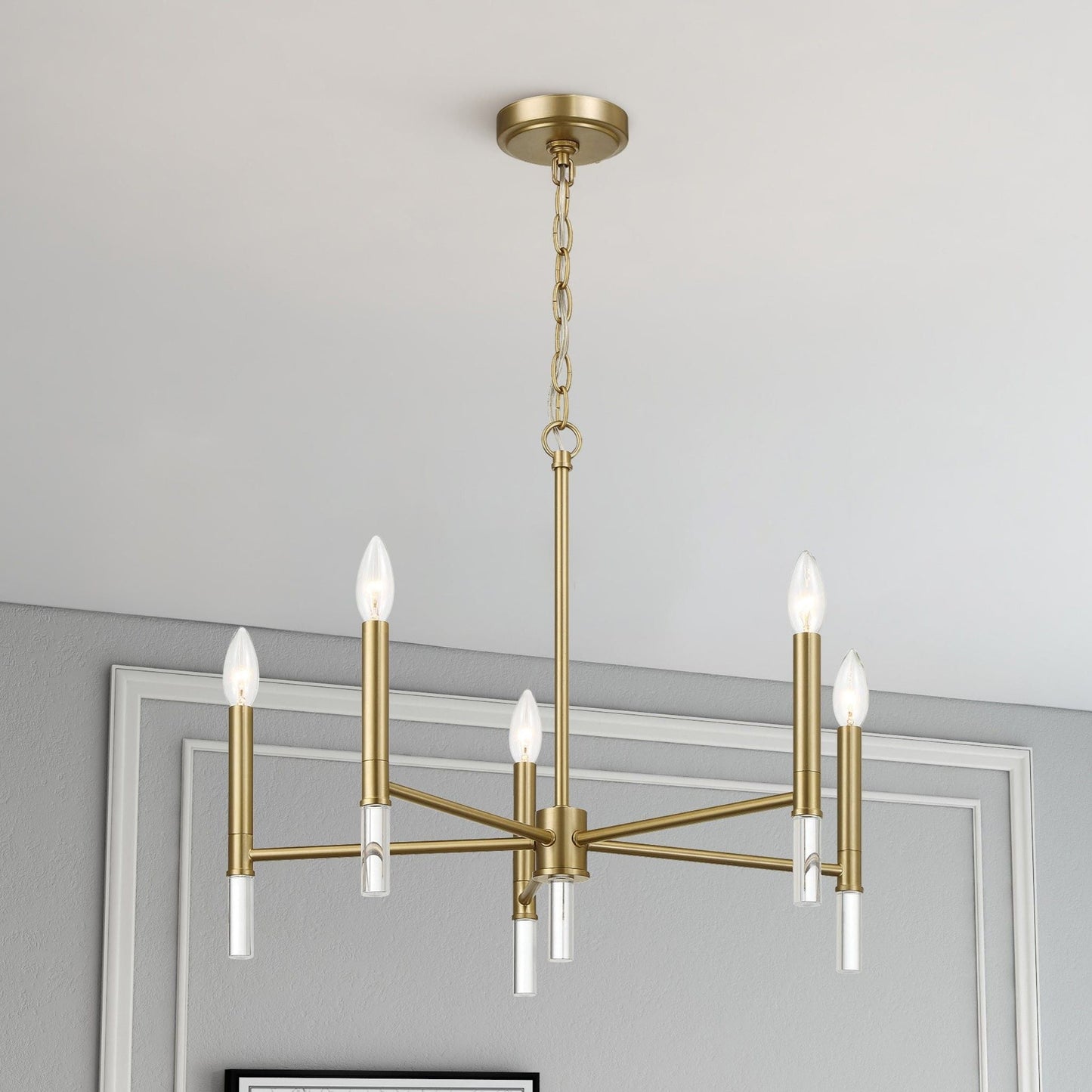 Courtyard - 5 Light Candle Chandelier - Clear / Gold