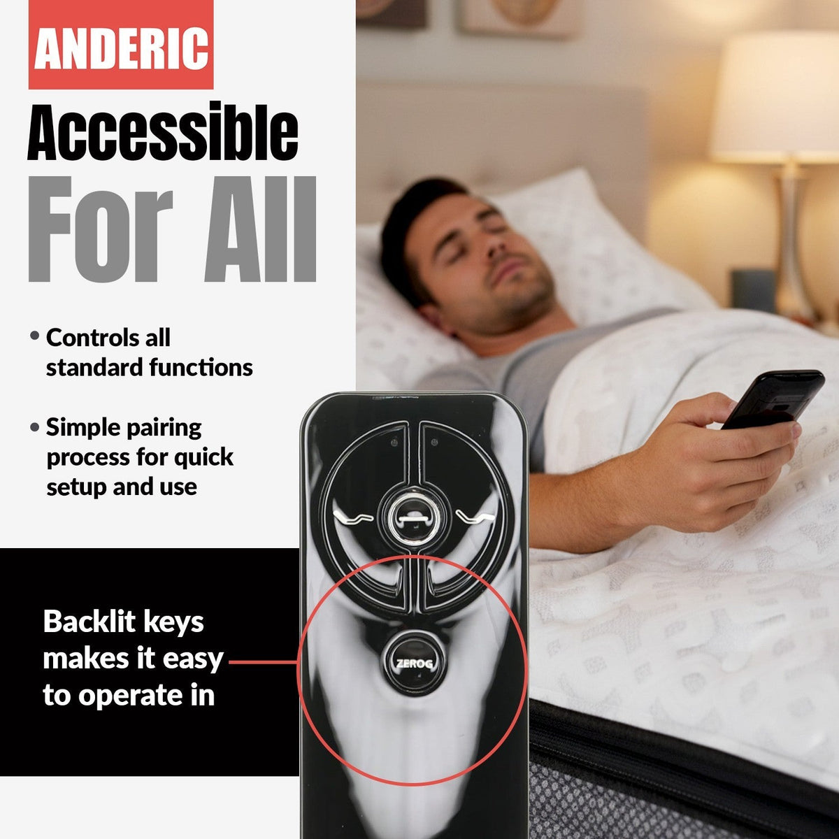 Anderic Substitute For Beautyrest Smart Motion 1.0 Adjustable Bed Remote Control - Smartmotion [RR399A]