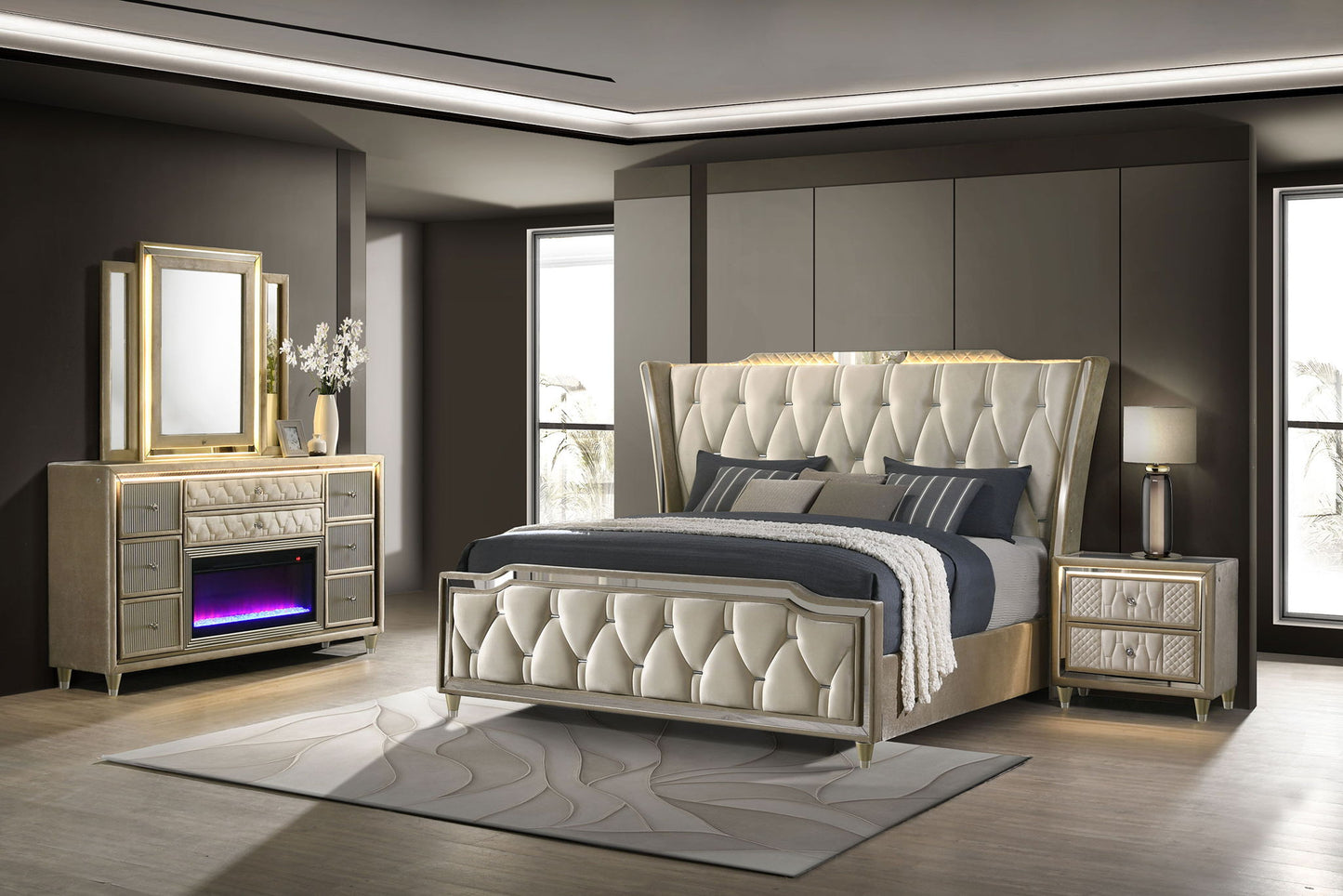 Lorient 4-piece Queen Bedroom Set Ivory and Camel