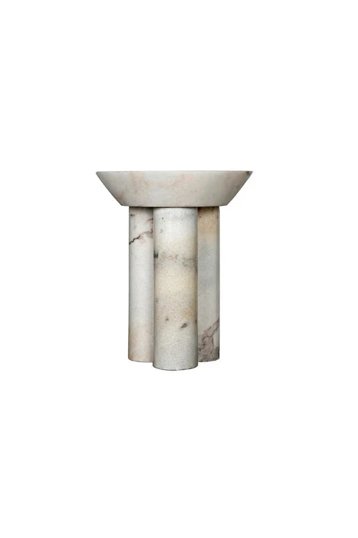 Afyon Sugar Marble Round Legs Side Table - Honed Finish 18x22