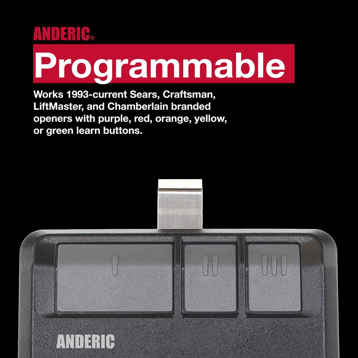 Anderic Substitute for Chamberlain 953EVC-P2 3-Button For all Chamberlain with Learn key Garage Door Opener Remote Control [893MAX]