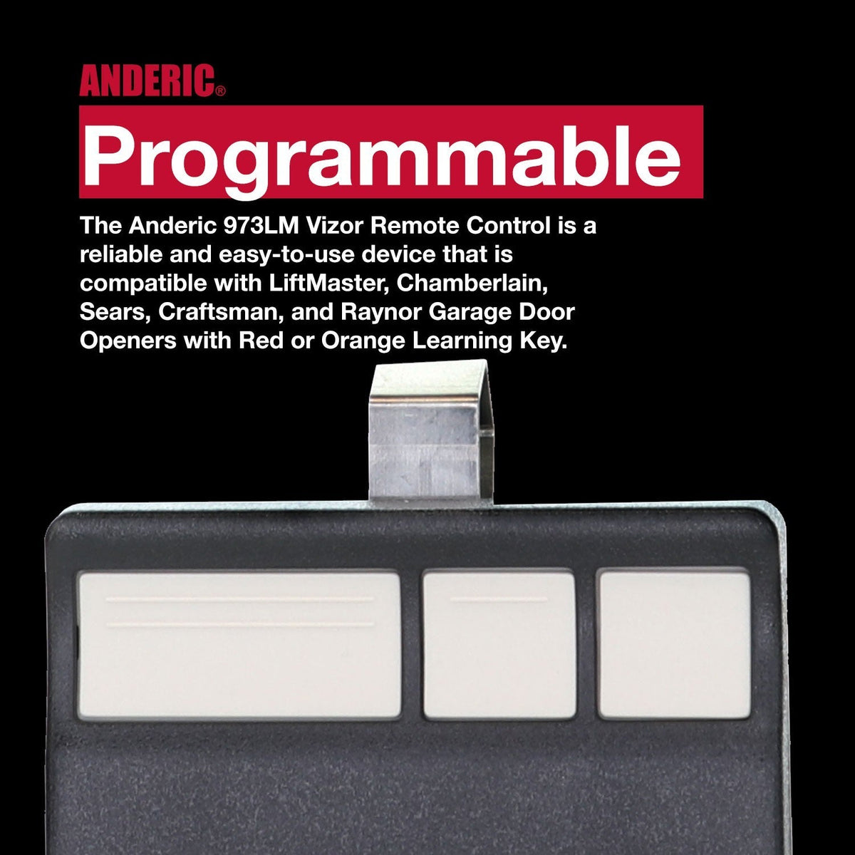 Anderic Substitute for AccessMaster 974LM / 94LM 4-button Vizor 390 MHz Garage Door Opener Remote Control [973LM]