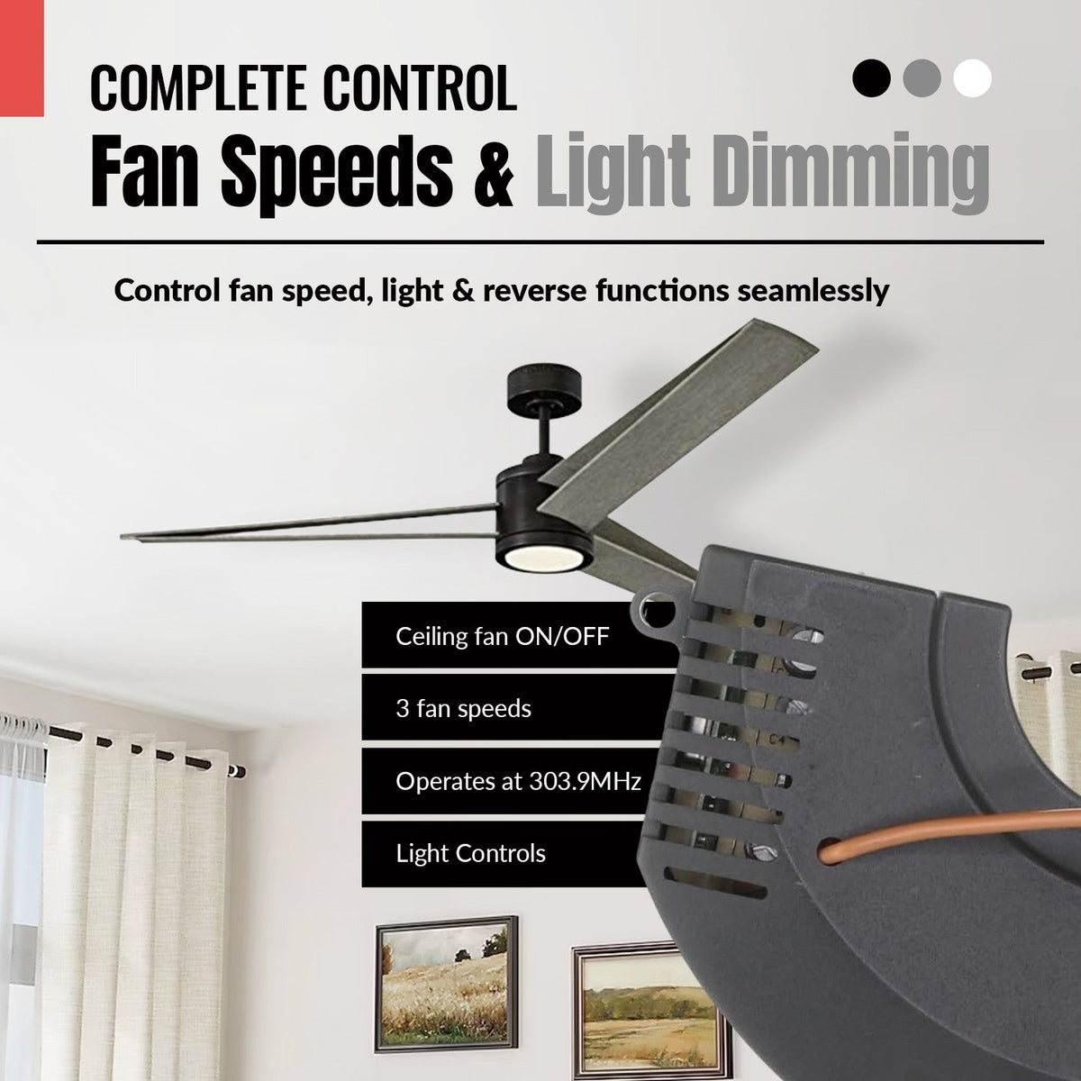 Anderic Substitute for Harbor Breeze MR58A 3-Speed Learning Ceiling Fan Receiver [FAN35T-FAN30R-KIT]