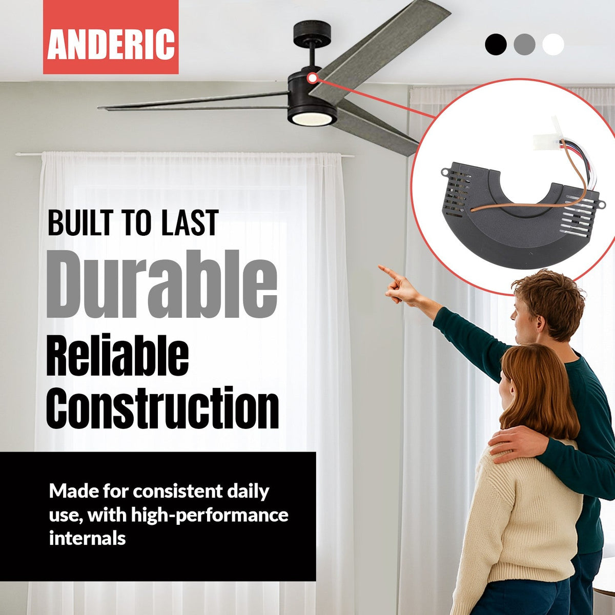 Anderic Substitute for Harbor Breeze MR58A 3-Speed Learning Ceiling Fan Receiver [FAN35T-FAN30R-KIT]