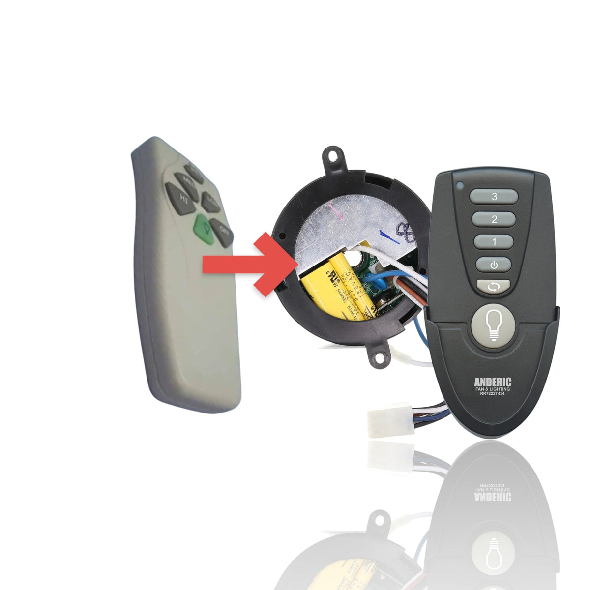 Anderic Substitute for Dan's Originals KUJCE9811 Ceiling Fan Remote Control [MR77A-RR7222T434-KIT]