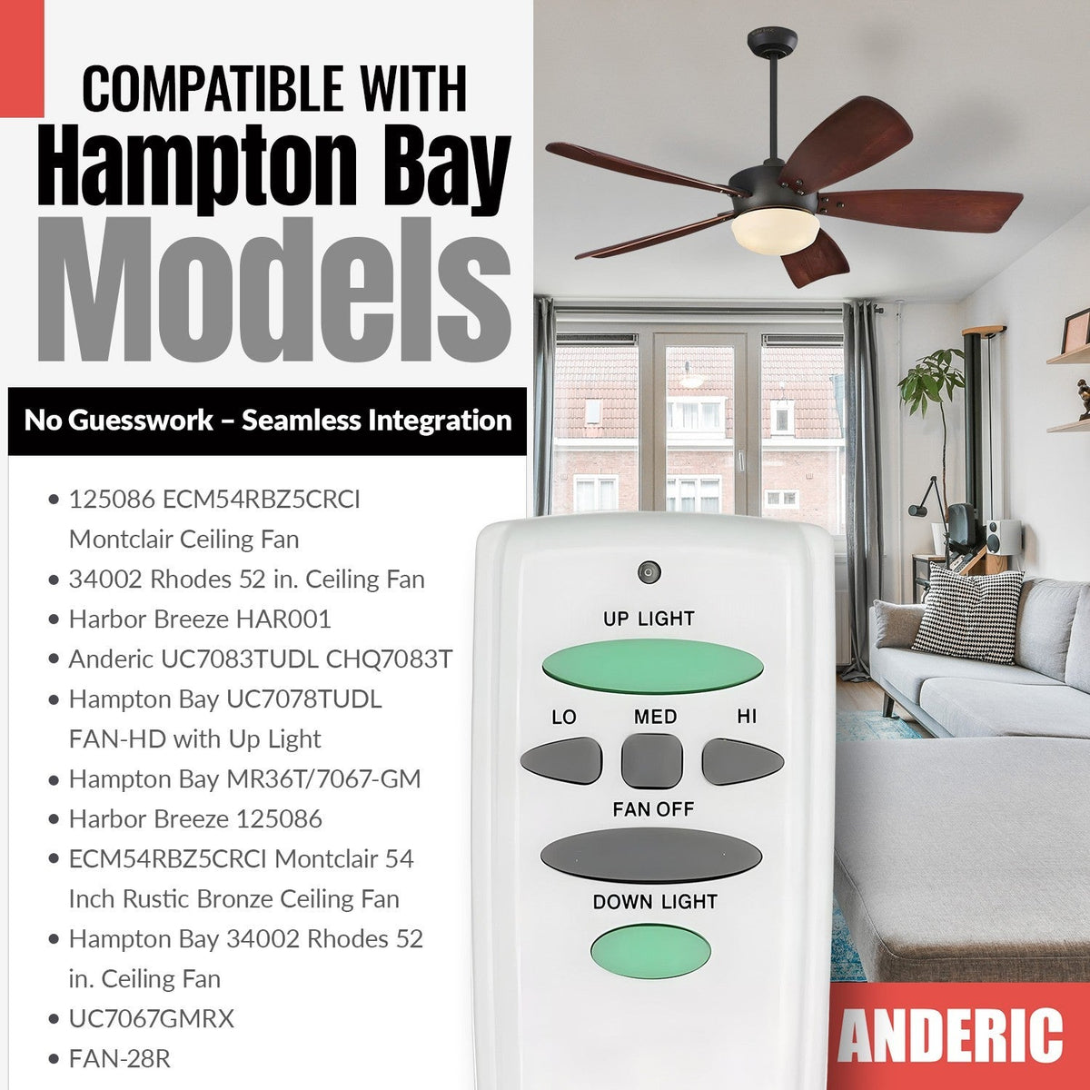 Anderic RR7078TUDLKIT Ceiling Fan Kit for Up light and Down Light 3-Speed Ceiling Fans
