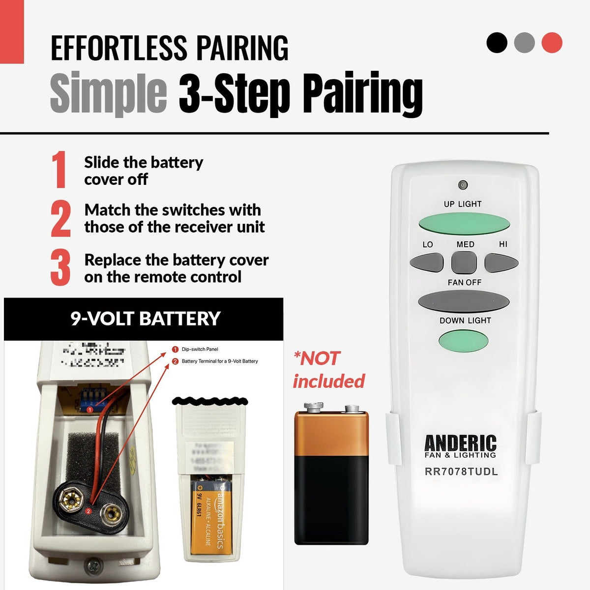 Anderic Substitute for Harbor Breeze HAR001 Ceiling Fan Remote Control [RR7078TUDL]
