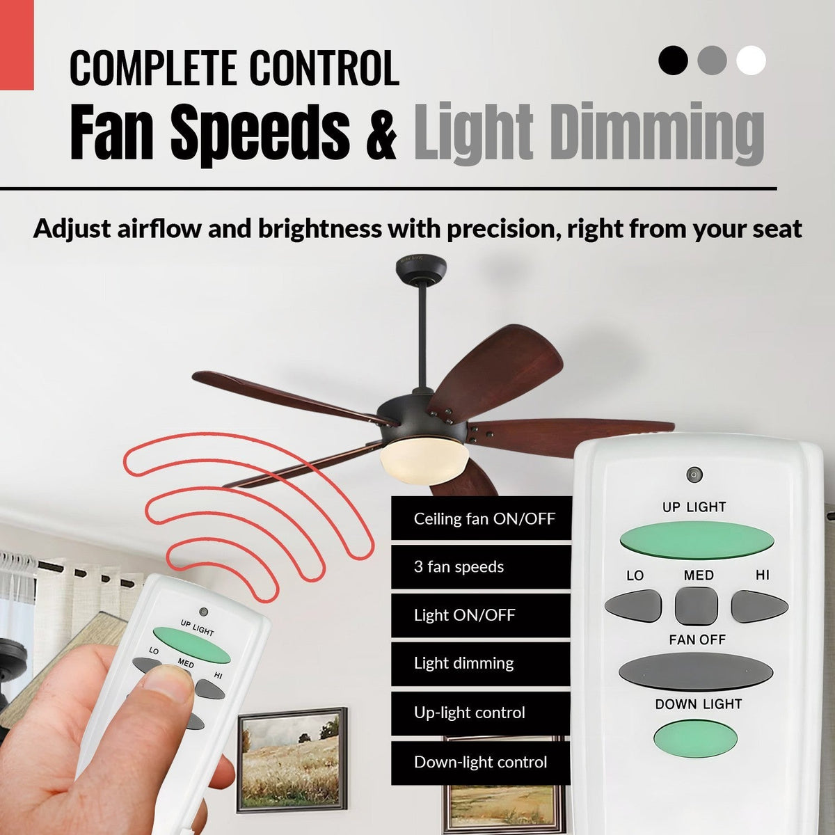 Anderic Substitute for DL-4114T Ceiling Fan Remote Control | Up & Down Light - DL-4114T [RR7078TUDLKIT]