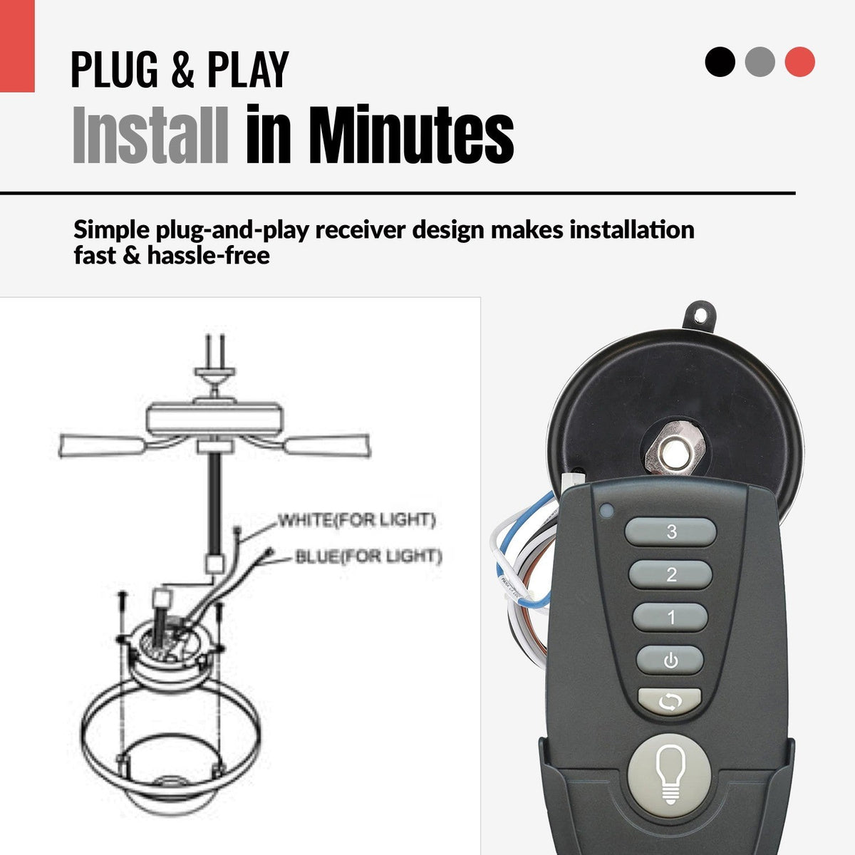 Anderic Substitute for Dan's Originals KUJCE9811 Ceiling Fan Remote Control [MR77A-RR7222T434-KIT]