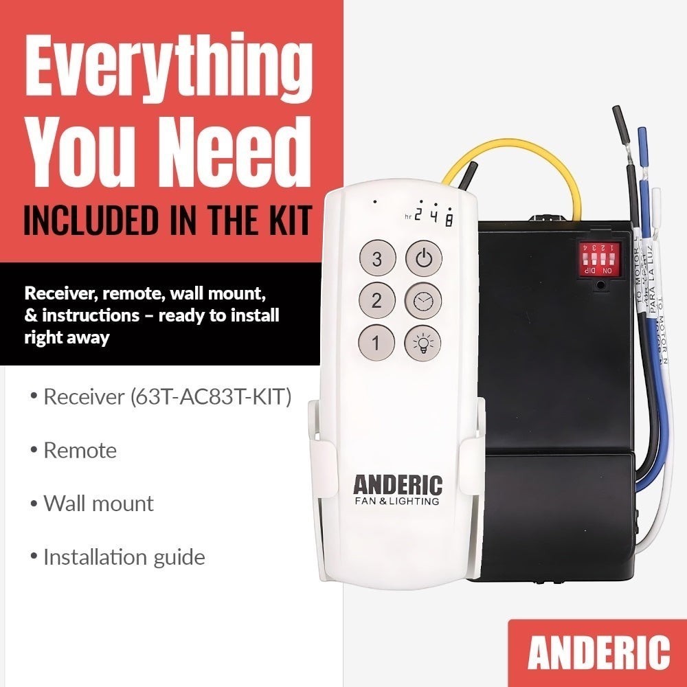 Anderic Substitute Kit for Minka-Aire TR110A Ceiling Fan Remote Control [63T-AC83T-KIT]