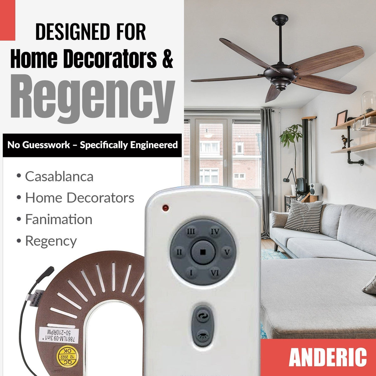 Anderic Substitute for Kichler RH786R Ceiling Fan Receiver [RH786R/RR787T-KIT]