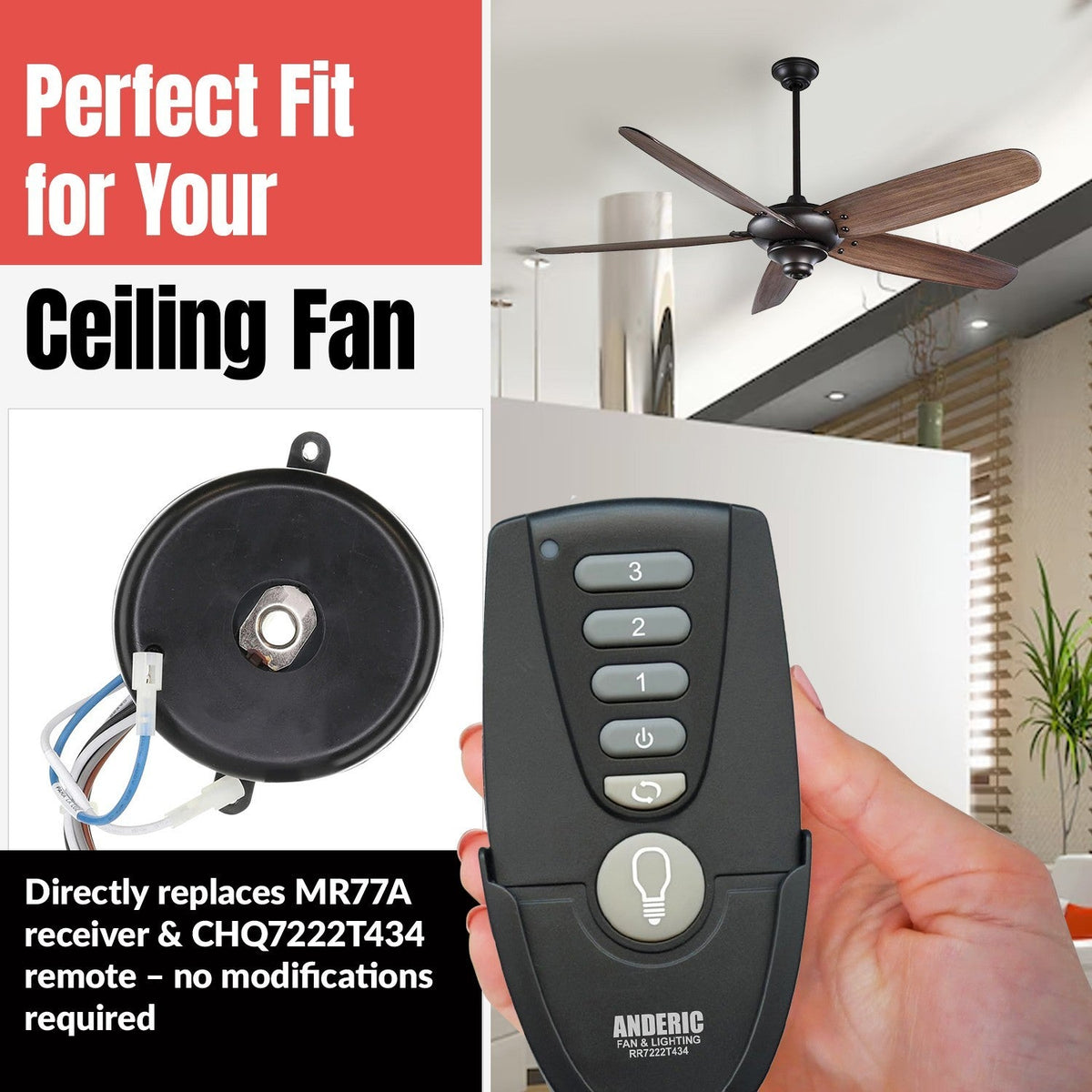 Anderic Substitute for Hunter 8511201 Ceiling Fan Receiver - 85112-01 [MR77A-RR7222T434-KIT]