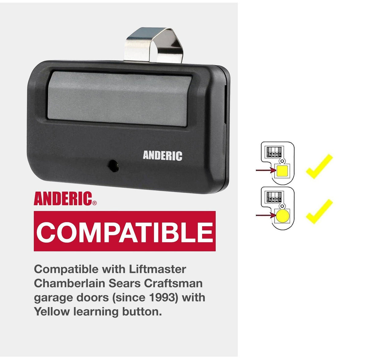 Anderic Substitute for Chamberlain 950ESTD-P2 Garage Door Opener Remote Control [891LM]