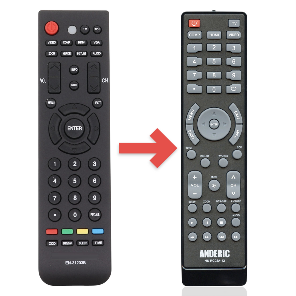 Anderic Substitute for Dynex EN31203B IR TV Remote Control - 1100017 [NSRC02A12]