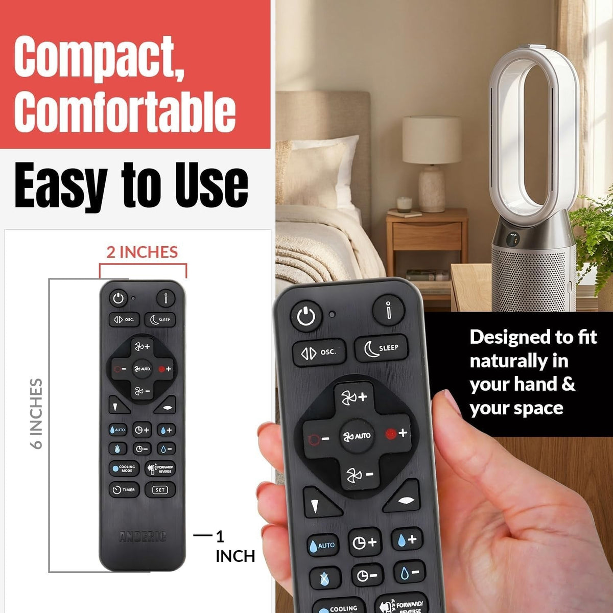 Anderic Substitute for Dyson PH01 / PH03 / PH3A Humidify+Cool Purifier Humidifier Fan Remote Control 970486-06 970486-15 [RRDYS01.2]