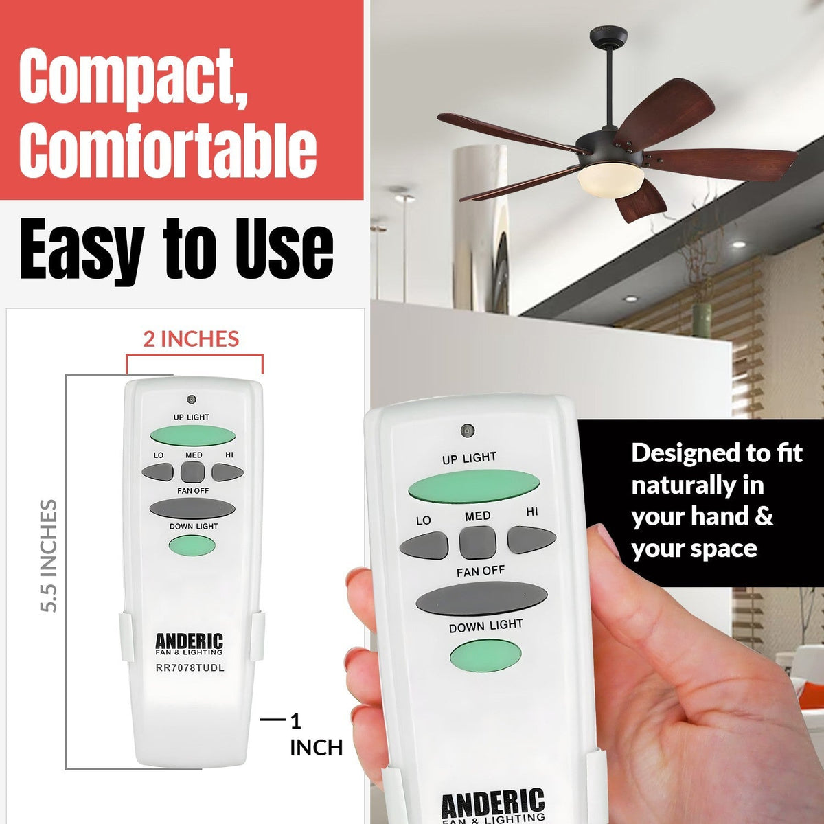 Anderic Substitute for Harbor Breeze HAR001 Ceiling Fan Remote Control [RR7078TUDL]