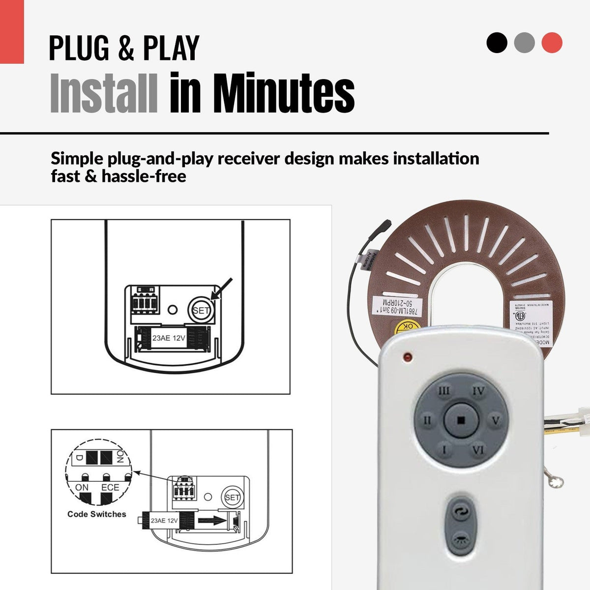 Anderic Substitute for Kichler RH786R Ceiling Fan Receiver | 7861SS-02 - 230RPM [RH786R/RR787T-KIT]