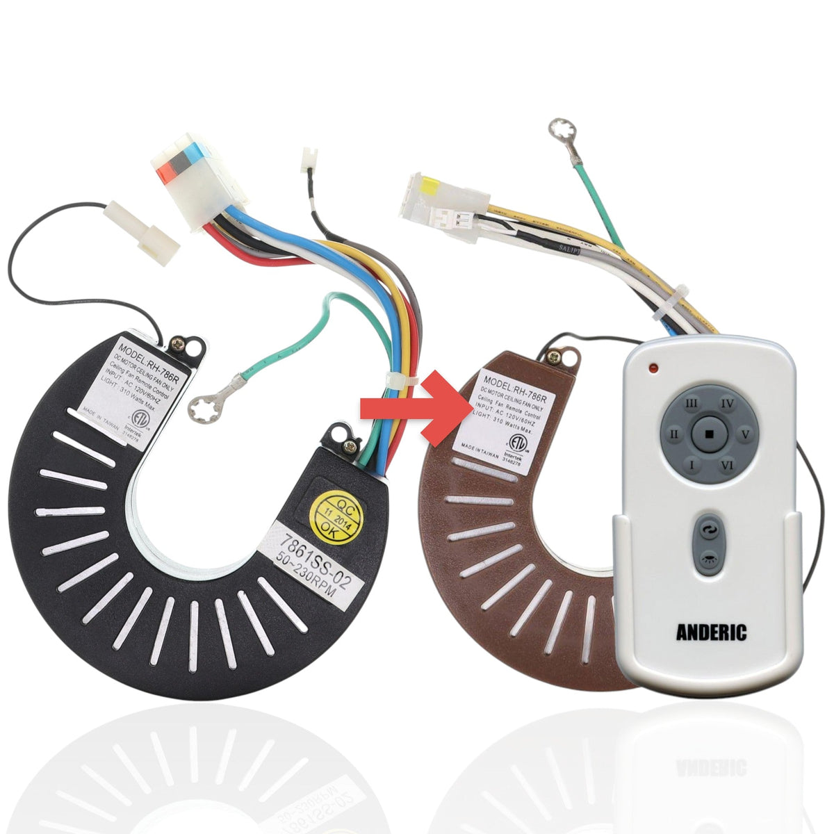 Anderic Substitute for Kichler RH786R Ceiling Fan Receiver | 7861SS-02 - 230RPM [RH786R/RR787T-KIT]