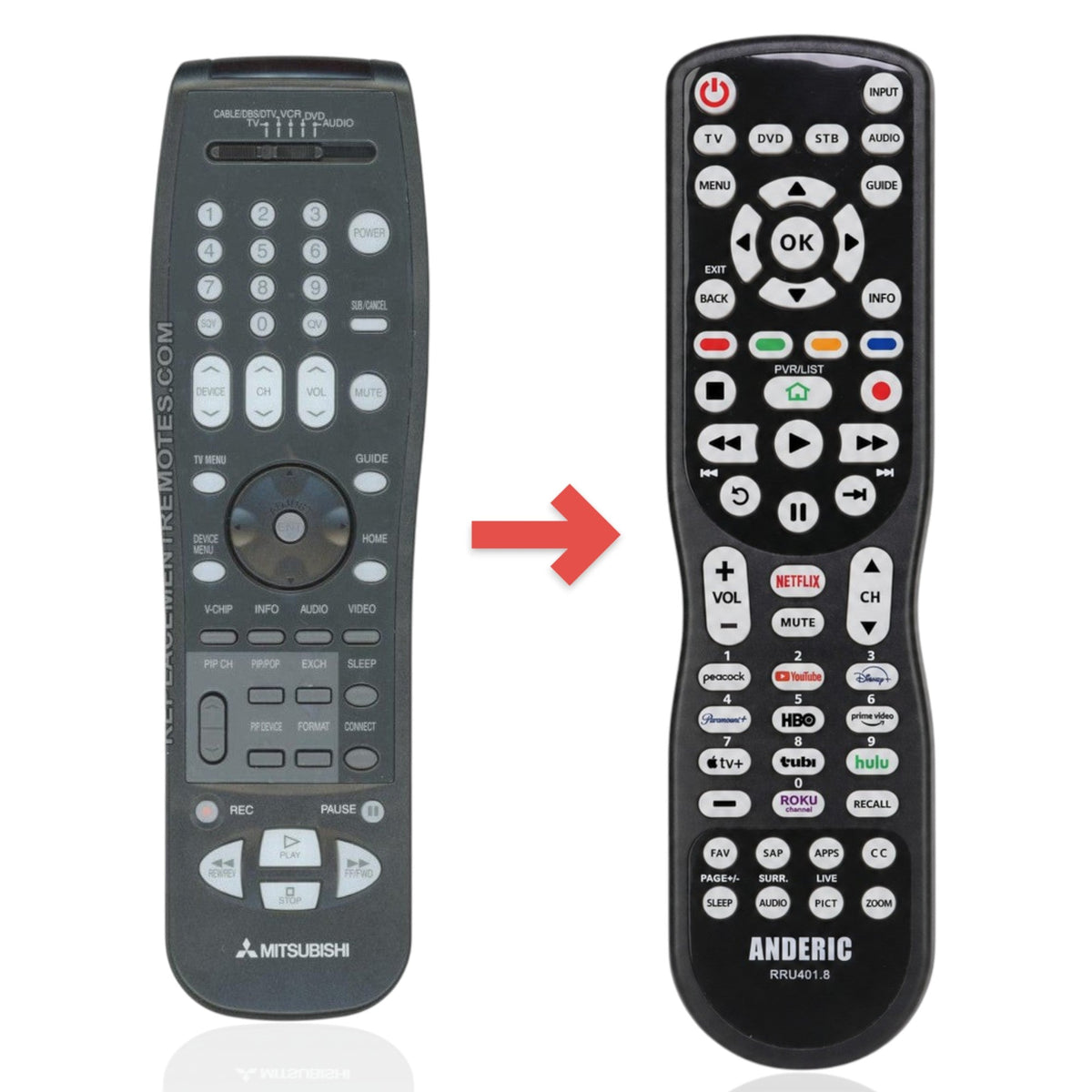 Anderic Substitute for Mitsubishi 290P123A10 TV Remote Control [RRU401-2657]