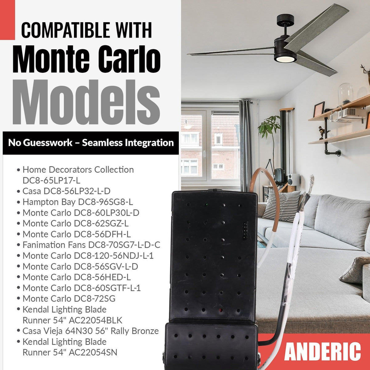 Anderic Substitute for Monte Carlo DC8-56HED-L 6 Speed for DC Ceiling Fan Receiver [DC8-96SG8]
