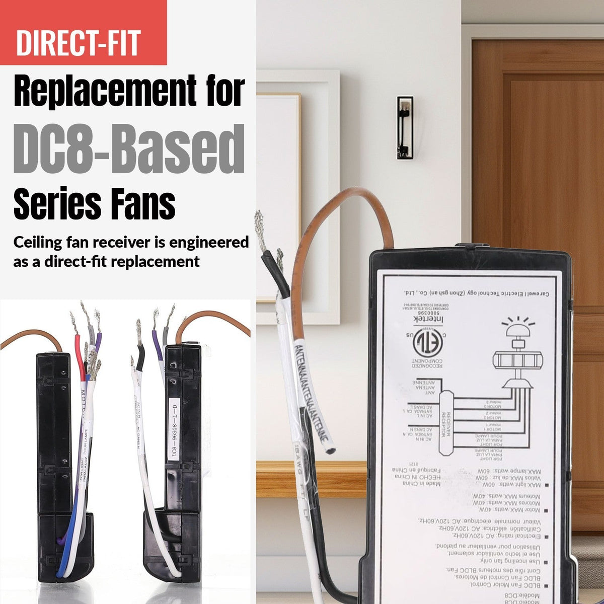 Anderic Substitute for Monte Carlo DC8-72SGZ Ceiling Fan Receiver - DC8-72SGZ-L-D-1-C - [DC8-96SG8]