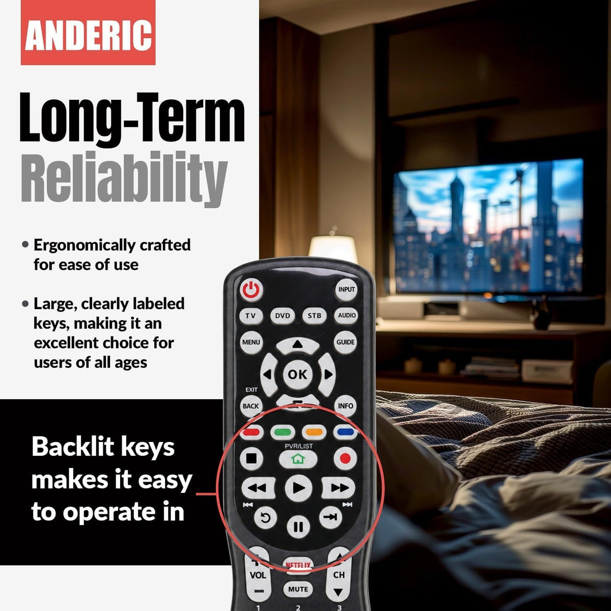 Anderic Substitute for RCA RCRBB04GZ 4-Device Universal Remote Control [RRU401]