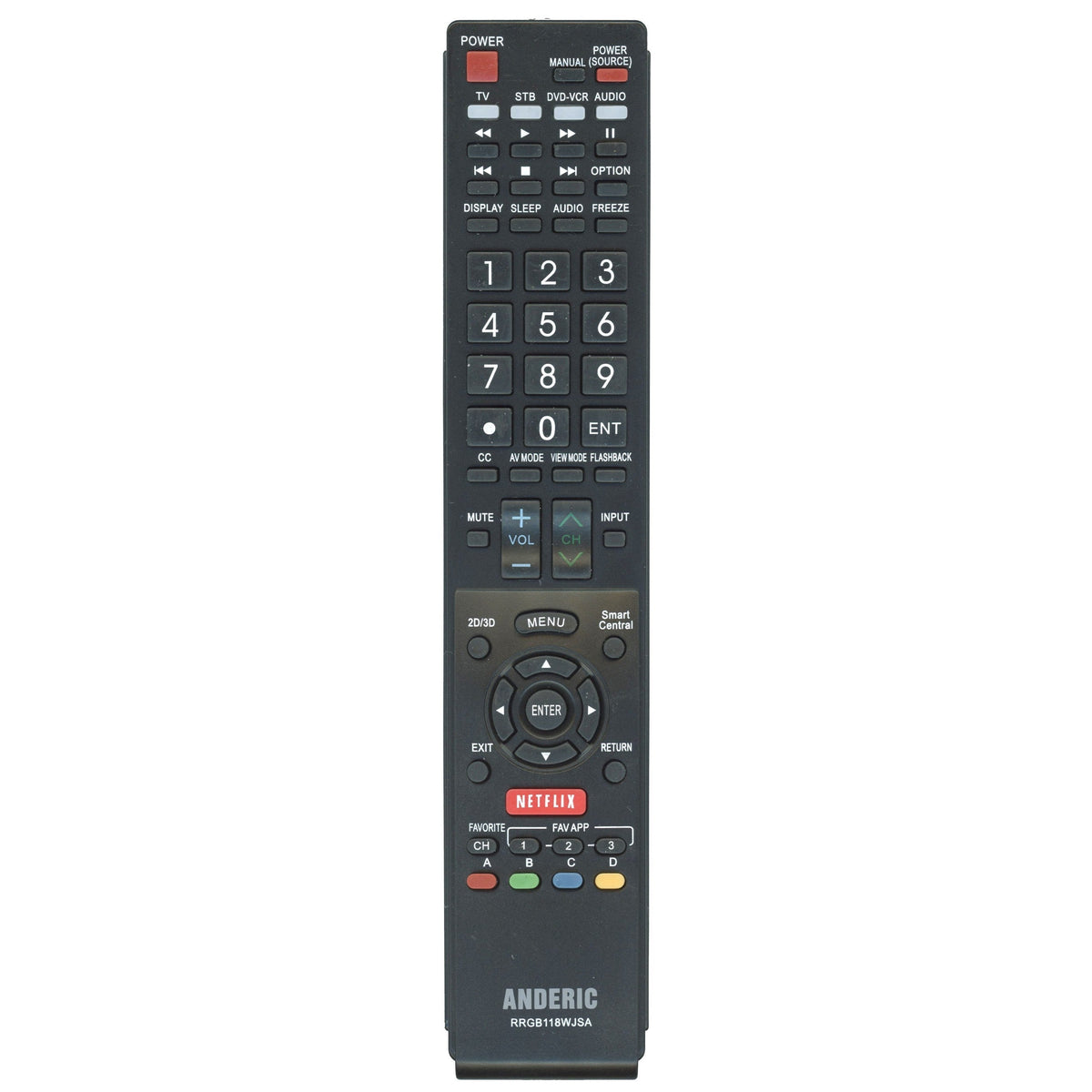 Anderic Substitute for Sharp GA362WJSA TV Remote Control [RRGB118WJSA]