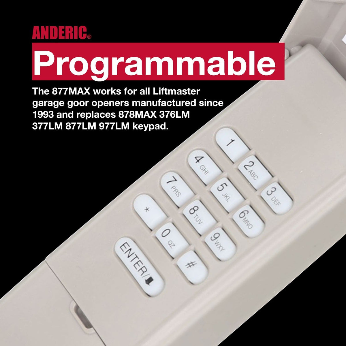 Anderic Substitute for Chamberlain 940D-01 Wireless Keyless entry 315 MHz Garage Door Opener Remote Control [877MAX]