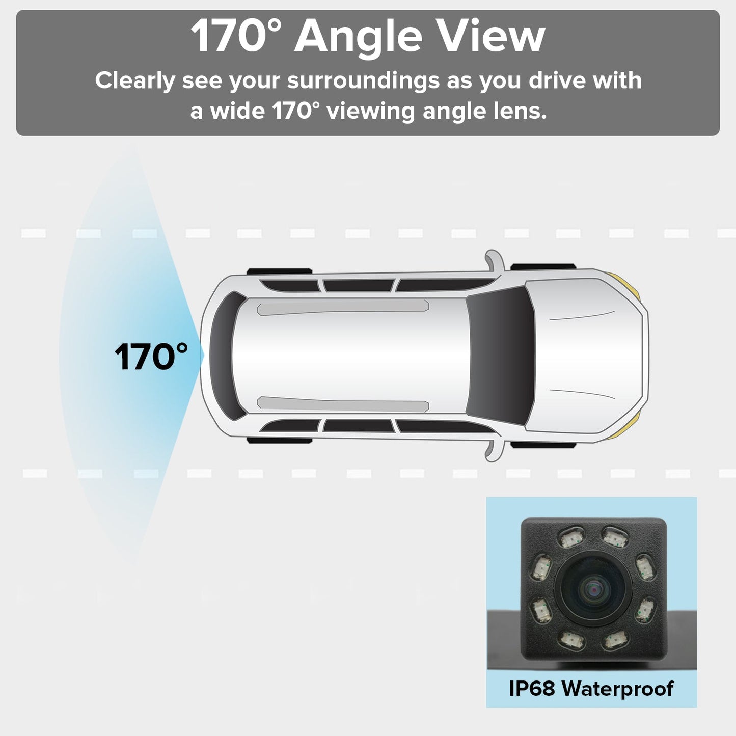 Master Tailgaters Small License Plate Frame Backup or Front Camera with 8 IR LED Night Vision, IP68 Waterproof, and 170° Wide Angle Camera