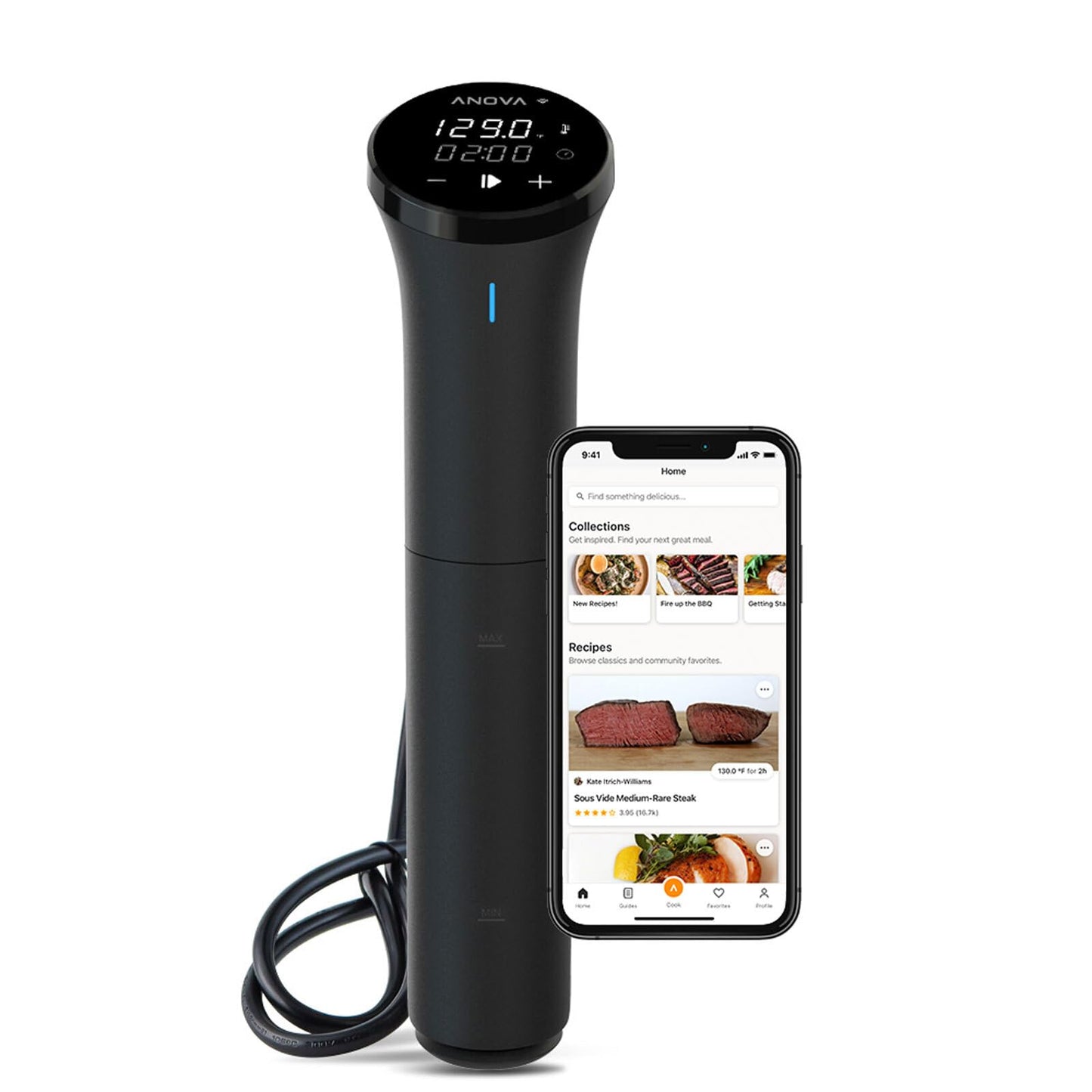 Anova Culinary Sous Vide Precision Cooker Mini, 850 Watts, Black and Orange, App Enabled, 2024 Model
