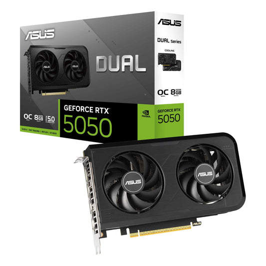 ASUS Dual NVIDIA GeForce RTX™ 5050 8GB GDDR6 (PCIe 5.0, 8GB GDDR6, DLSS 4, HDMI 2.1b, DisplayPort 2.1b, 2-Slot, Axial-tech Fan Design, 0dB Technology, Dual BIOS), 3 Year Warranty