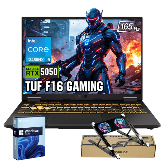 ASUS TUF Gaming F16 5050 Gaming Laptop, Intel Core i5-13450HX, 16" FHD+ 165Hz Anti-Glare 100% sRGB, GeForce RTX 5050, 16GB DDR5, 1TB SSD, RGB Backlit KB, IR Camera, HDMI, Windows 11 Home, w/Bundle