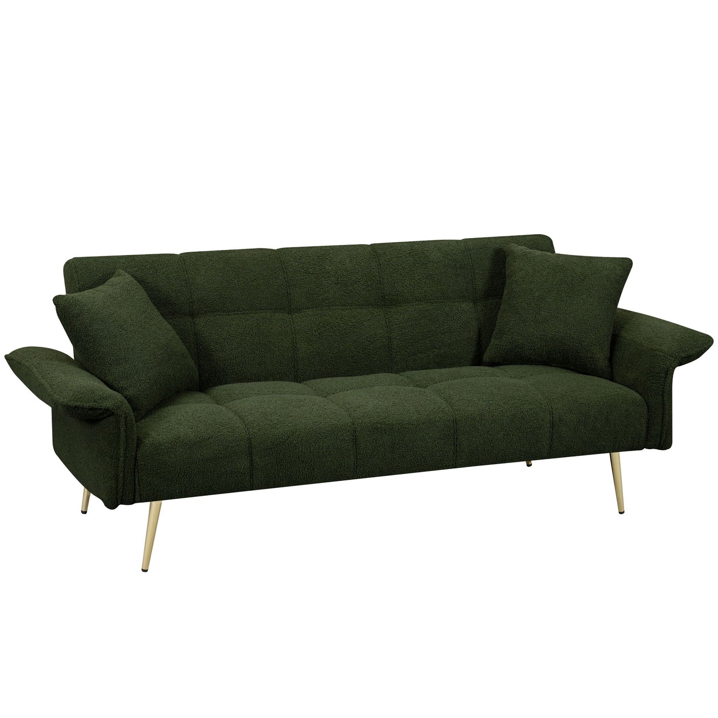 Convertible Double Futon Sofa Bed With Folding Armrests For Living Rooms