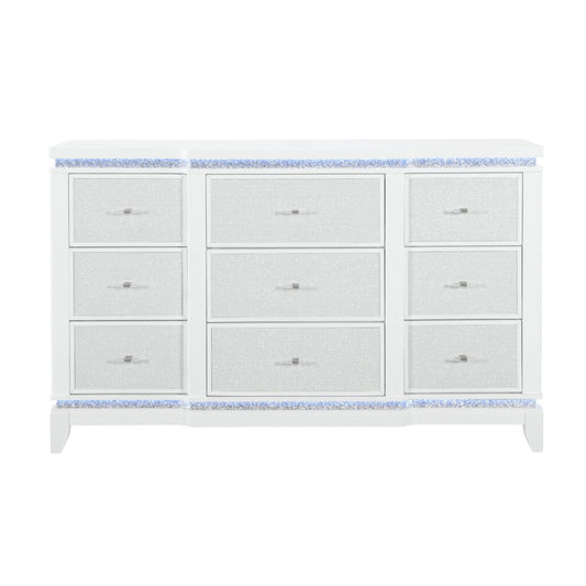 Adalid - Dresser With LED Light And Glittered Drawer Fronts - White
