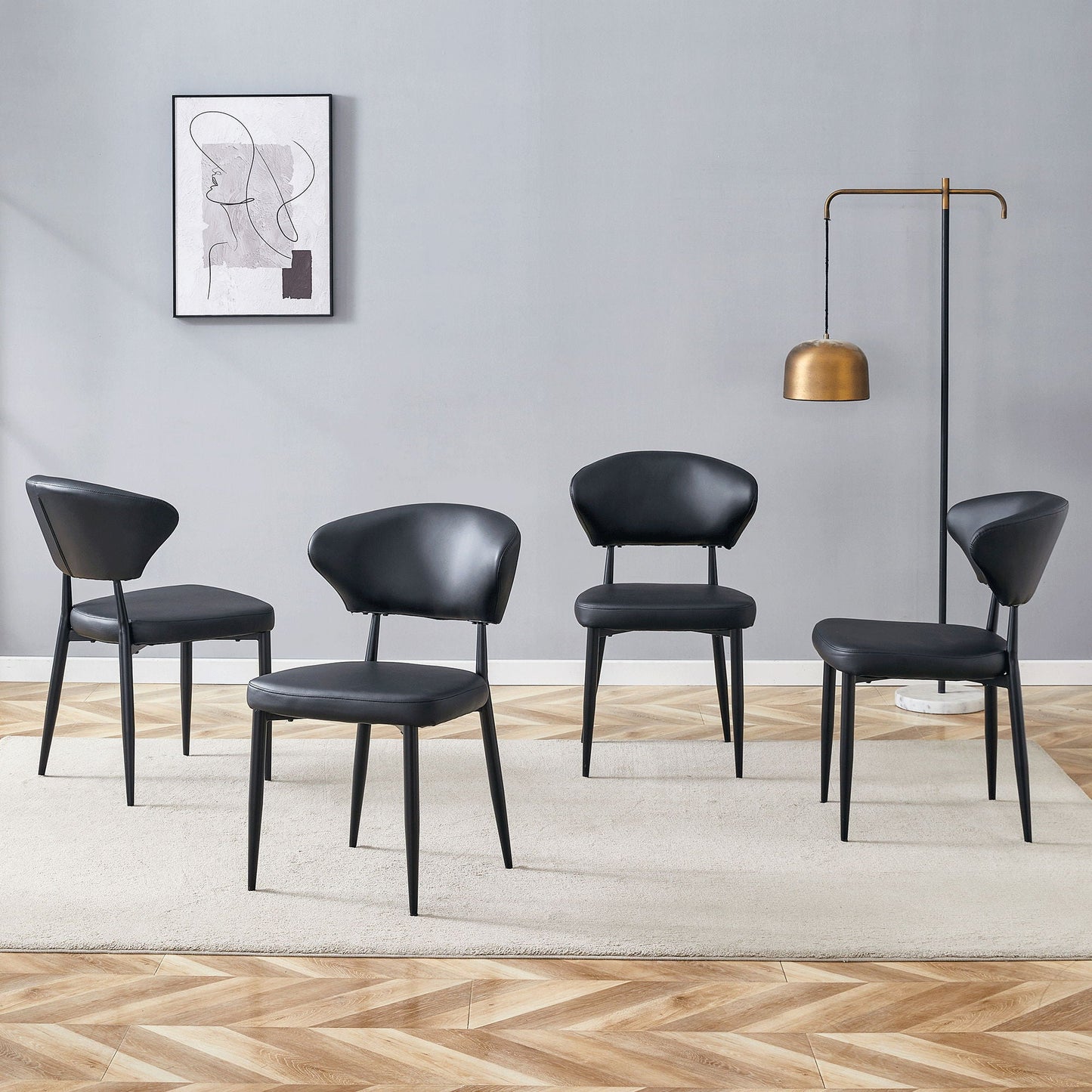 Minimalist Ergonomic Dining Chair With Curved Backres (Set of 4)