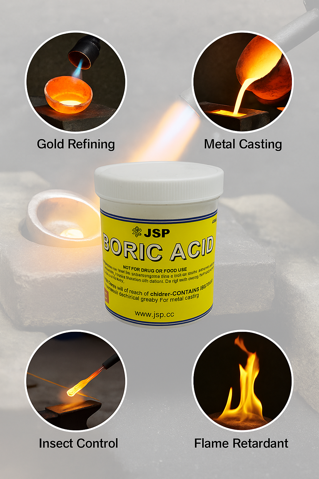 JSP & GTE Boric Acid Powder – 99.9% Pure, Gold Refining & Jewelry Casting, 8–16 oz