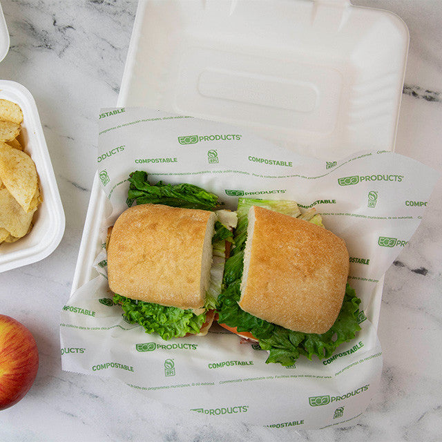 Eco-Products GreenStripe Renewable & Compostable Insulated White Sandwich Wrap, 15 × 16 in (QTY 1000), SKU EP-DSRP1516