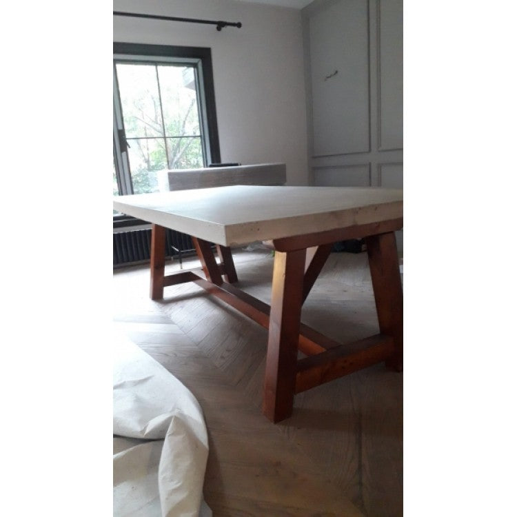 Lightweight Concrete Rectangular Dining Table Barocco Valhalla Yellow Pine 47x138