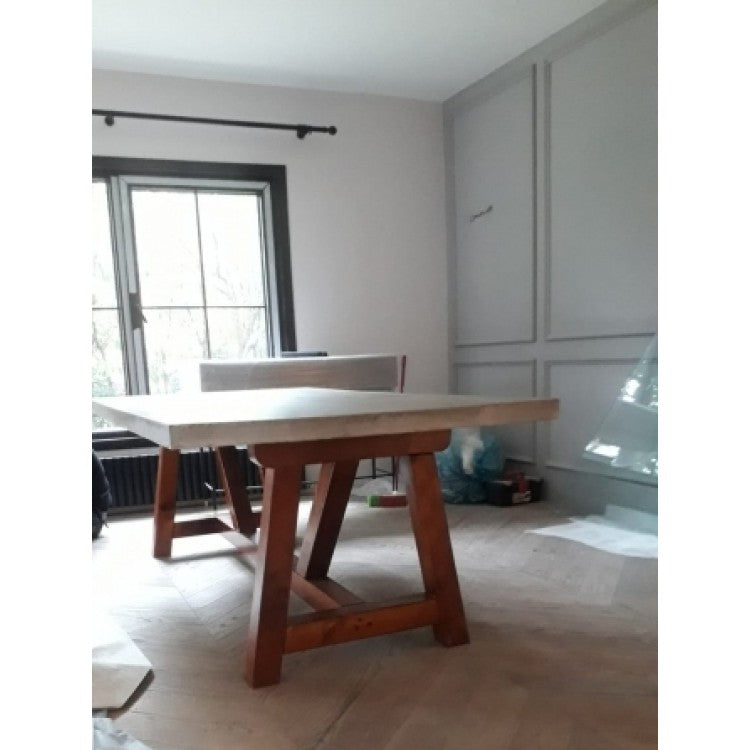 GFRC Concrete Rectangular Dining Table 39W x 118L - Industrial Yellow Pine Legs