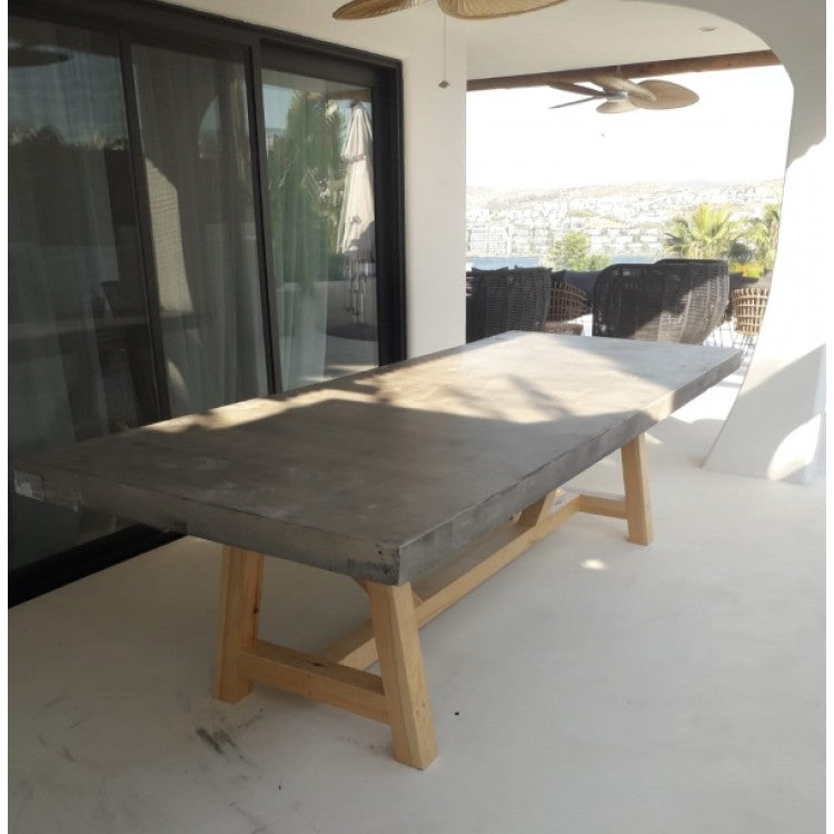 GFRC Concrete Rectangular Dining Table 39W x 118L - Industrial Yellow Pine Legs
