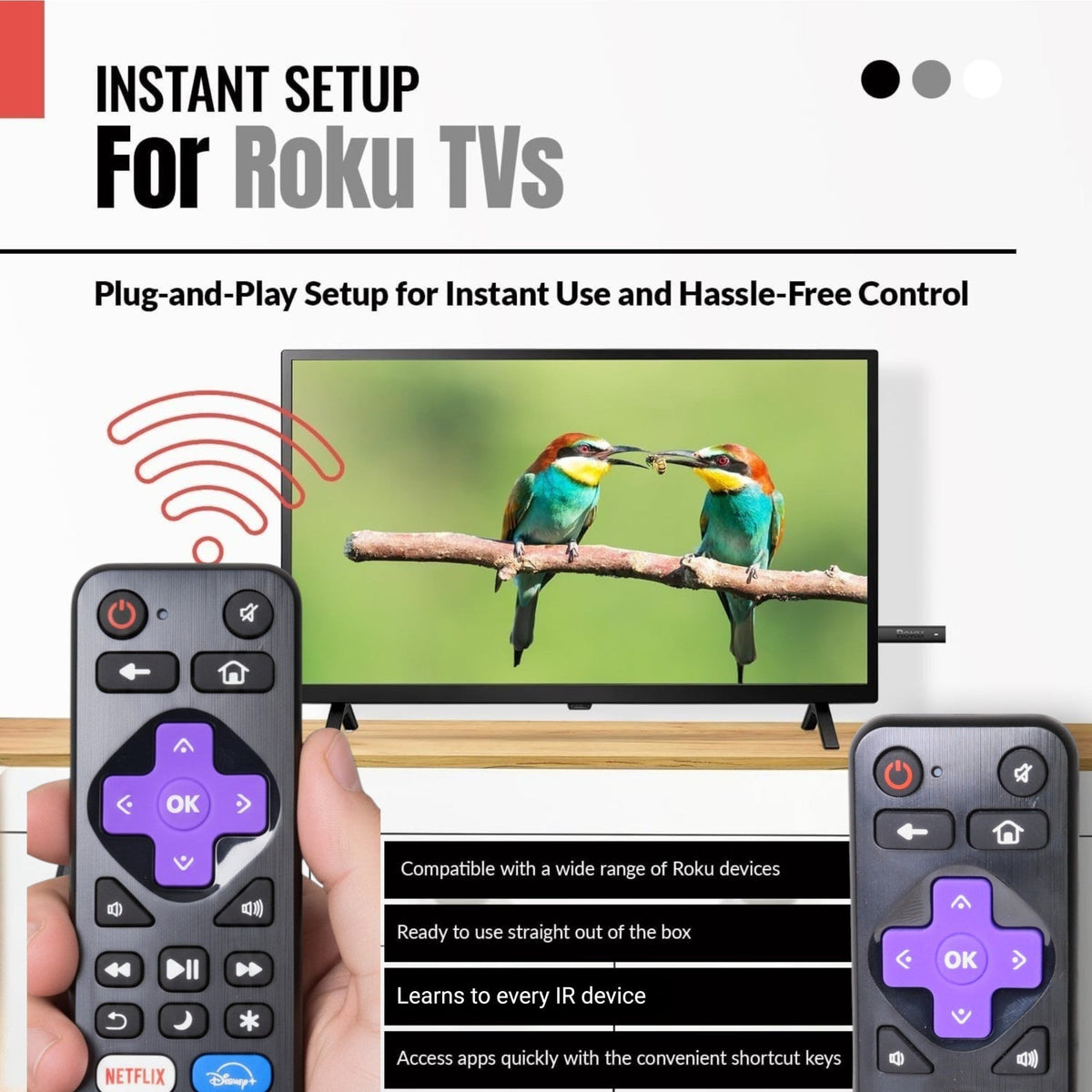 Anderic Substitute for Roku RC-102 EXPRESS Streaming Remote Control [RRST01]