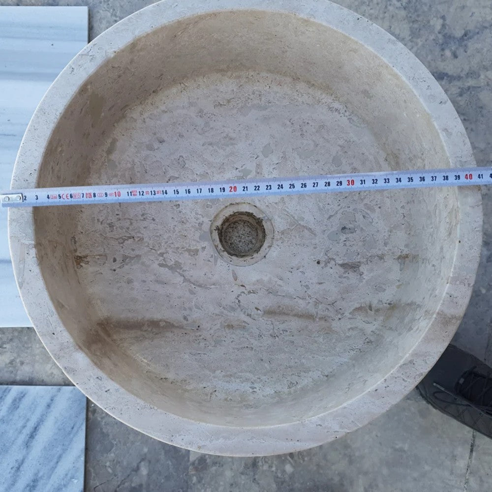 Natural Stone Beige Travertine Vessel Sink Honed Finish Round 16 inch Diameter 6 inch Height
